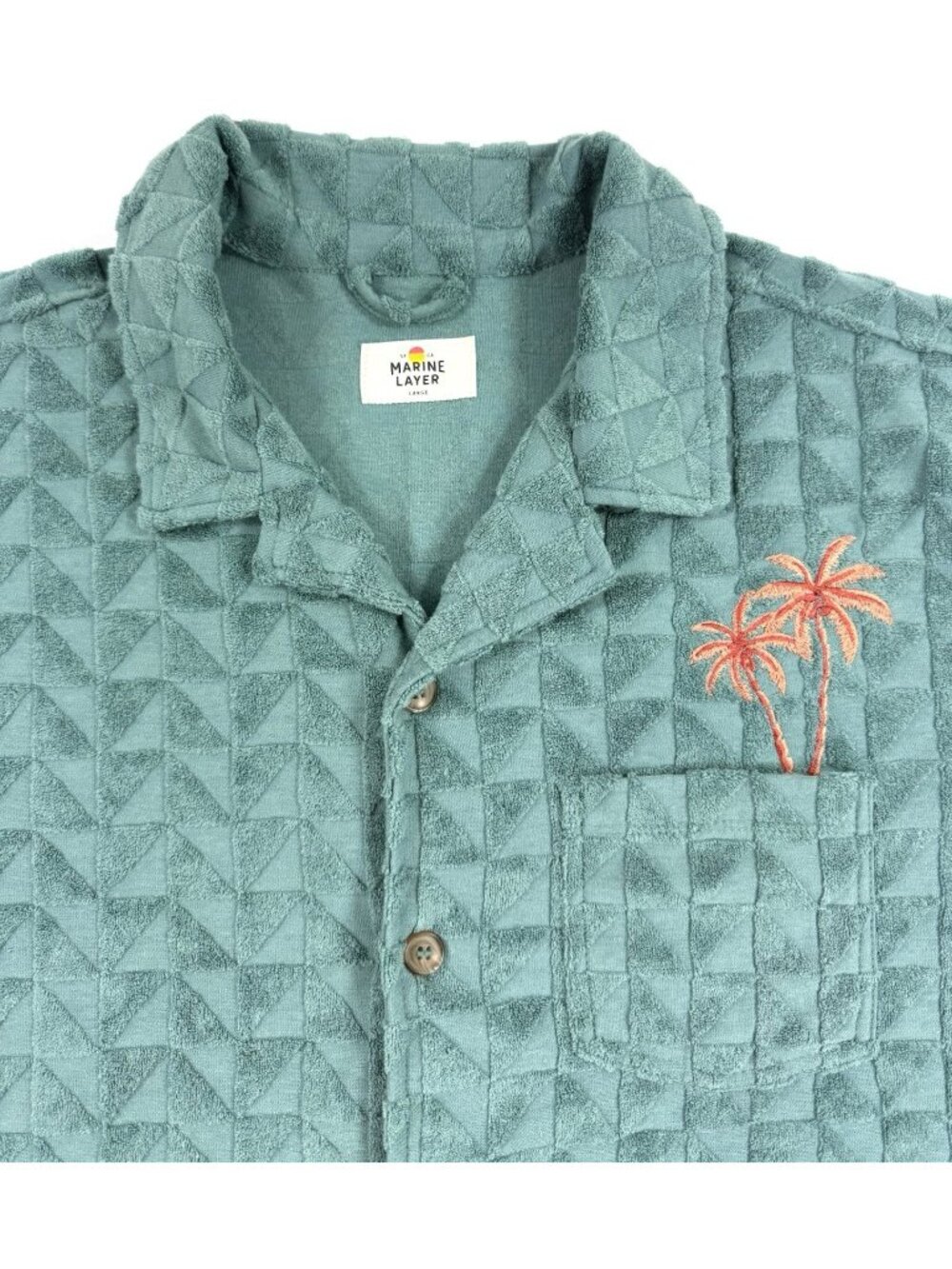 Marine Layer Towel Terry Cloth Resort Shirt Size Large Embroidered Palm Tree